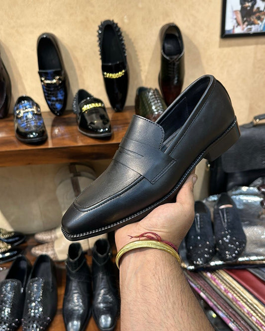 Genuine Leather Black Penny Loafers