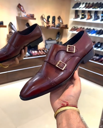 Patina Burgundy Finish Double Monk Straps