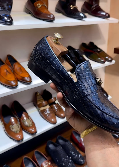 Limited Edition Burnished Blue Crocodile Scaled Slip-ons