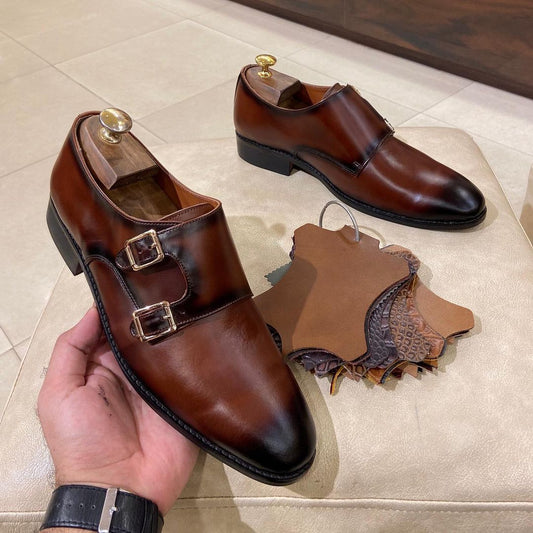 Hand-painted Patina Double Monks In Pure Italian Crust Leather