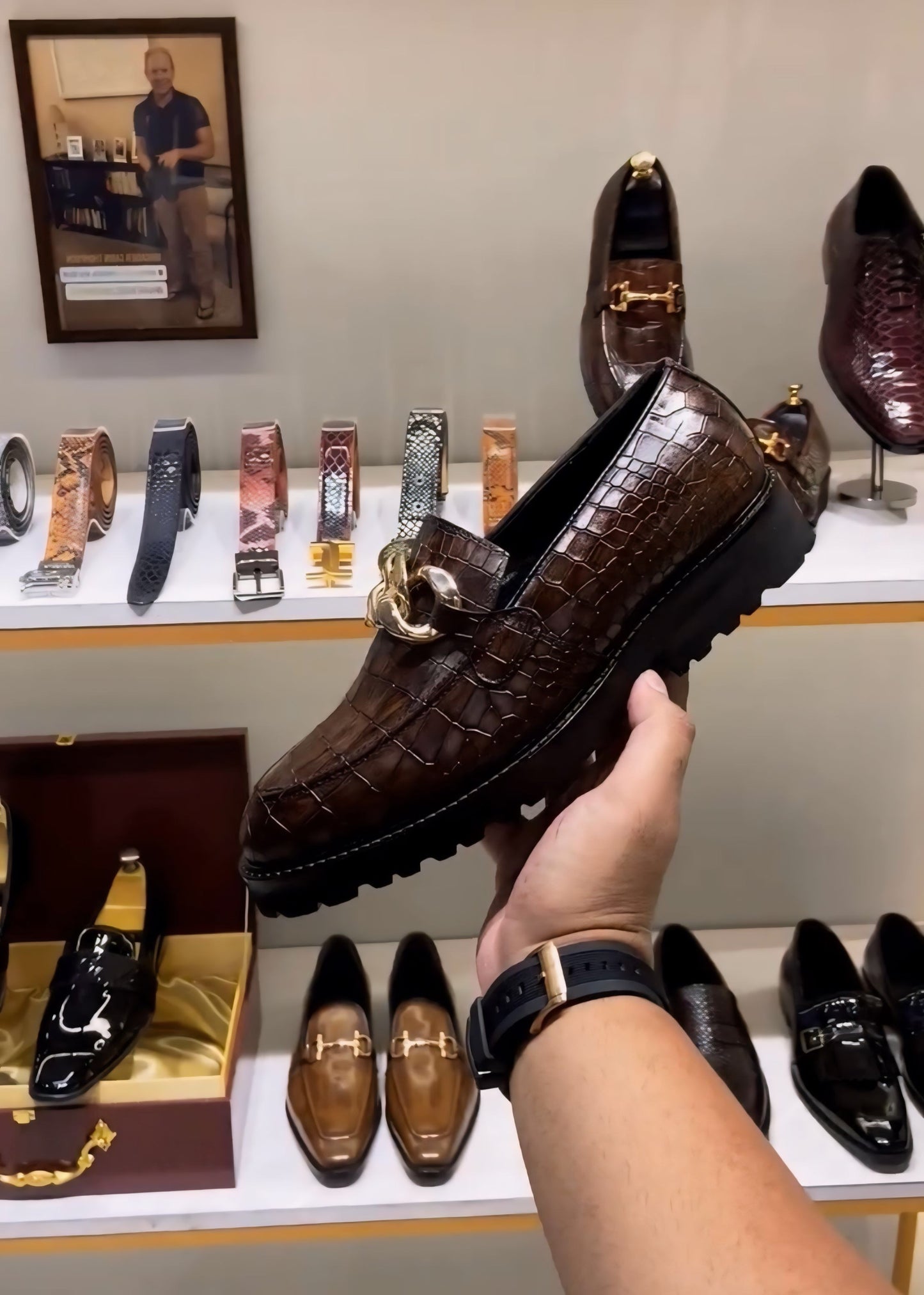 Hazelnut Brown Crocodile Boot Sole Moccasins