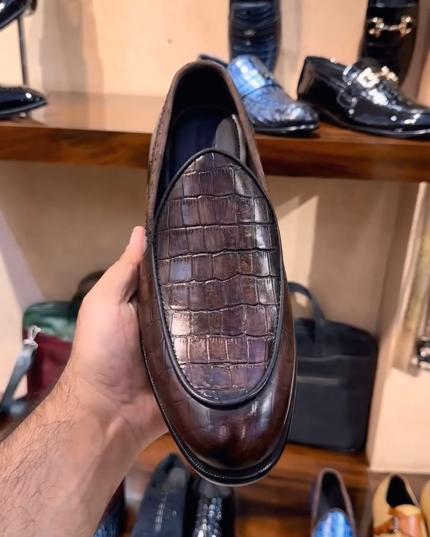 Tobacco Brown Croco Belgian Loafers