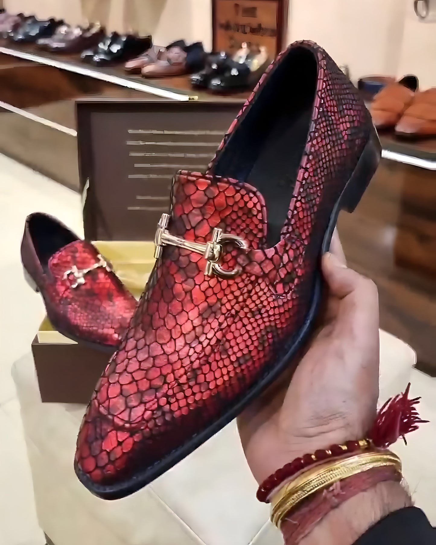 Exotic Red Snake Foil Moccasins