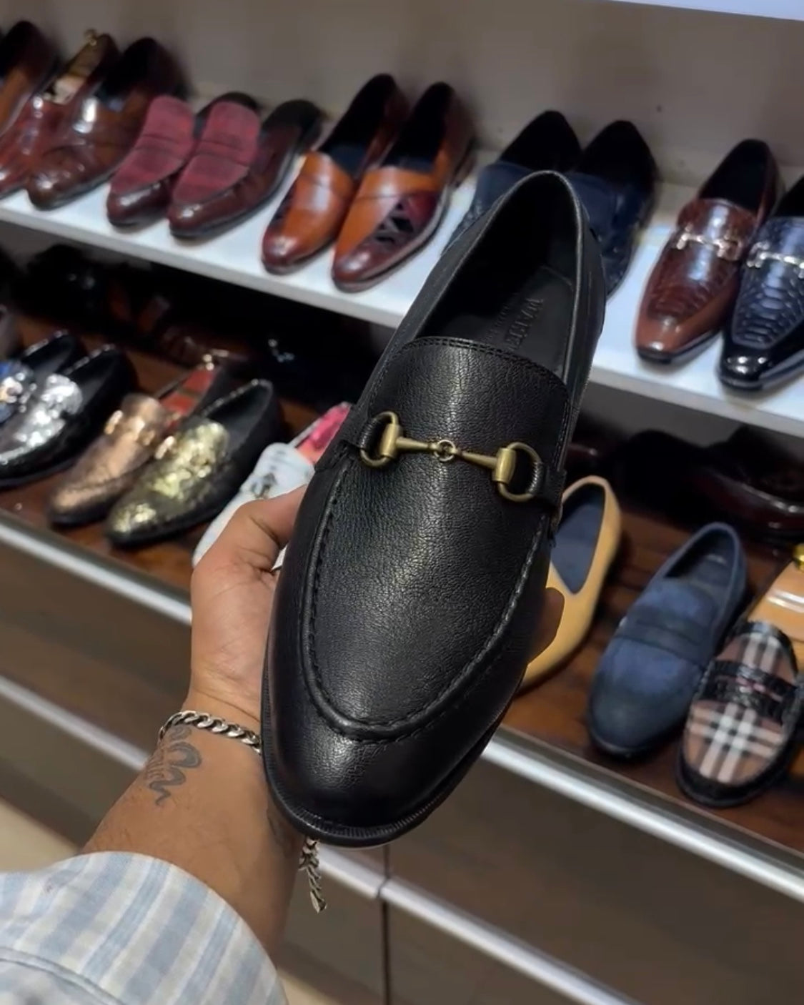 Black Calf Skin Leather Loafers with Black Interior