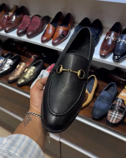 Black Calf Skin Leather Loafers with Black Interior