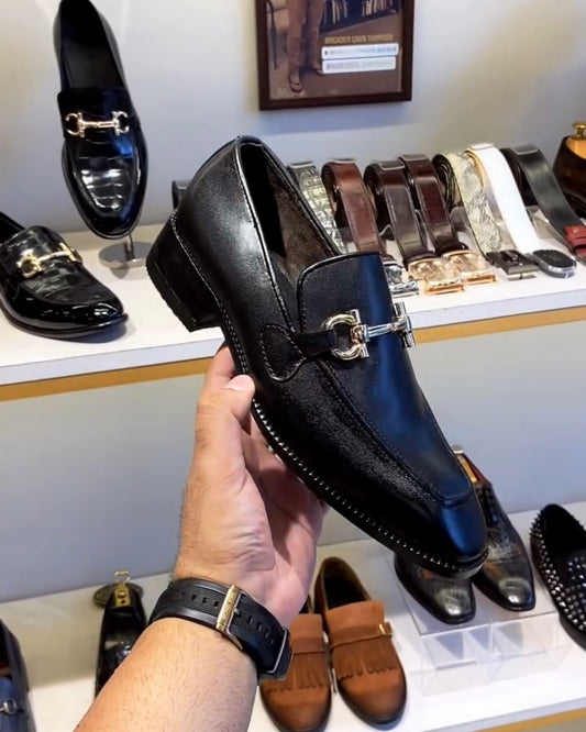 Charcoal Black Italian Leather Moccasins