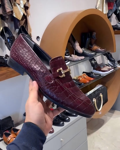 Wine Shade Crocodile Scaled Loafers