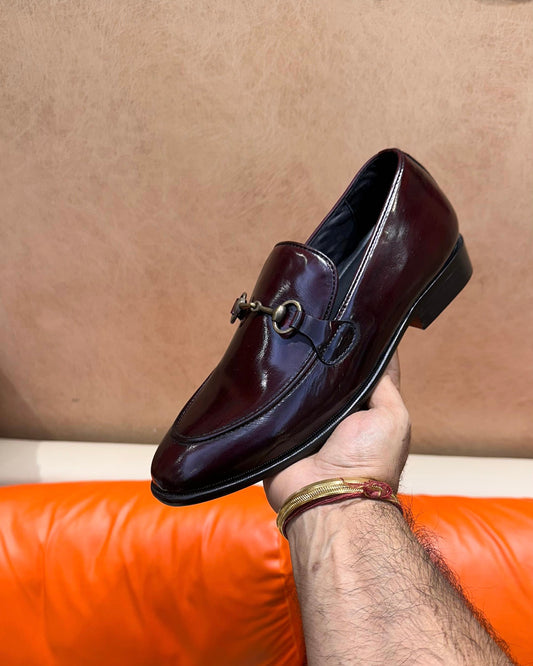 Ox-blood Moccasins with Antique Gold Buckle