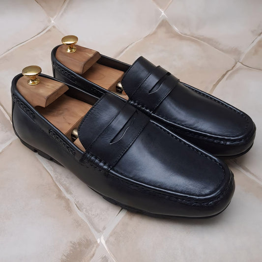 Natural Grain Italian Leather Driving Loafers