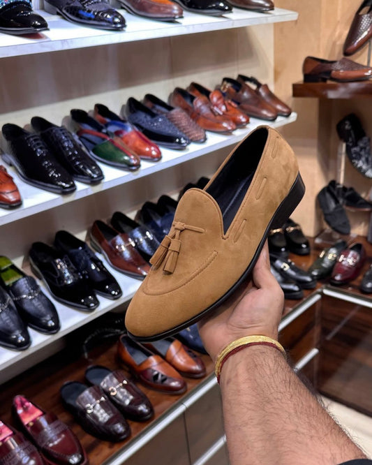 Classic Pure Italian Beige Suede Tassel Loafers