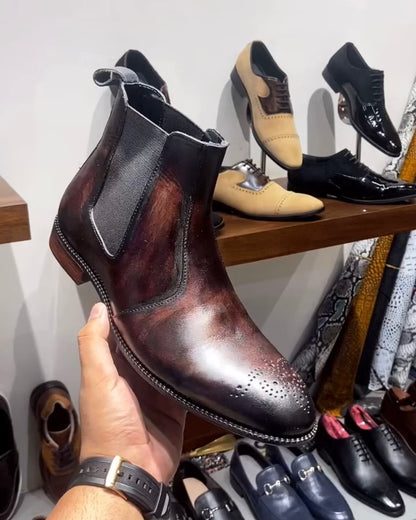 Fire Burnished Italian Leather Patina Chelsea Boots