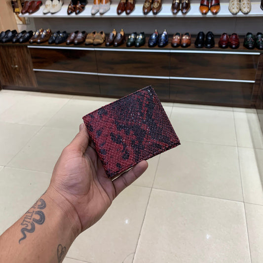 Exotic Red-black Python Foil Leather Wallet