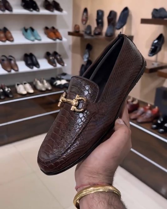 Brown Cobra Scaled Driving Loafers