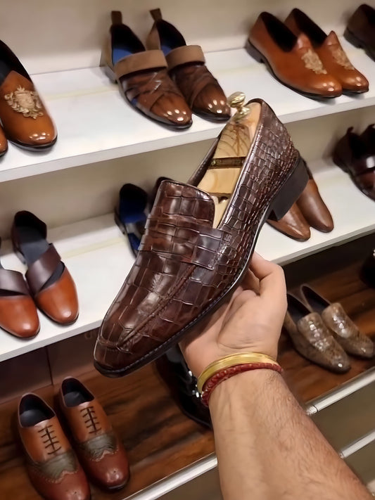 Coffee Brown Croco Loafers