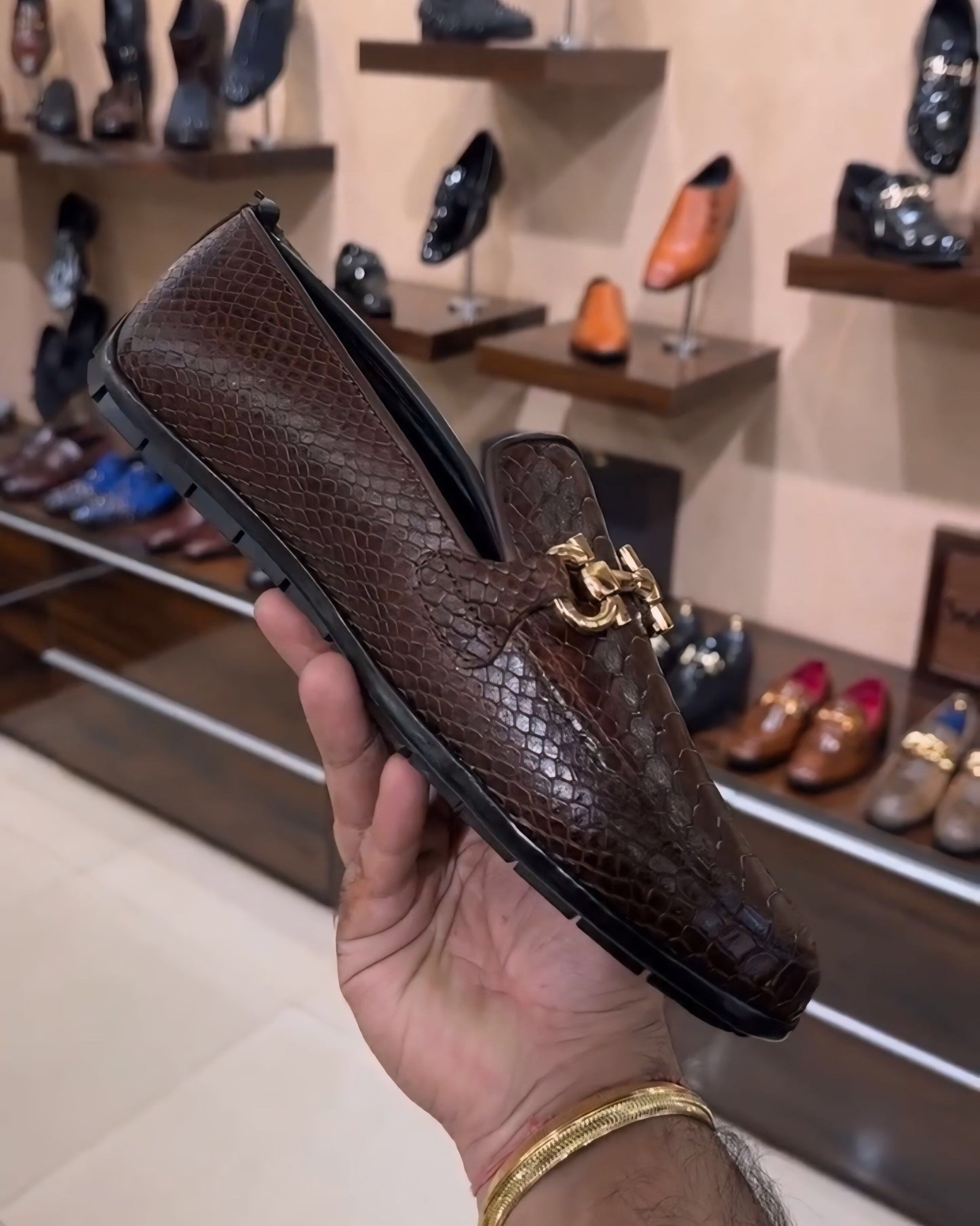 Brown Cobra Scaled Driving Loafers