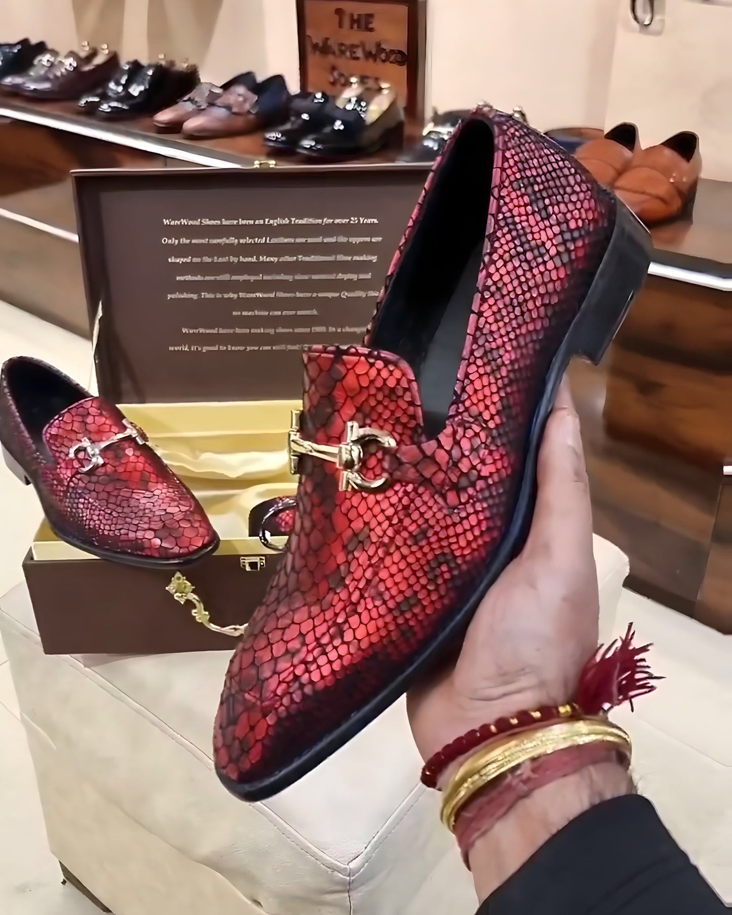 Exotic Red Snake Foil Moccasins