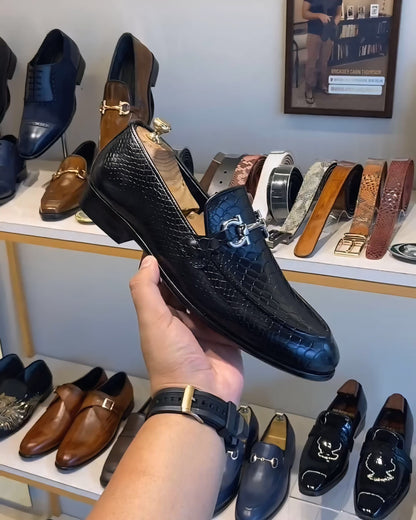 Charcoal Black Cobra Scaled Loafers