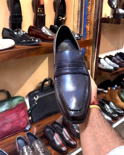 Pure Italian Crust Leather Patina Penny Loafers