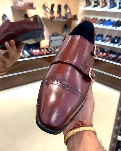 Patina Burgundy Finish Double Monk Straps