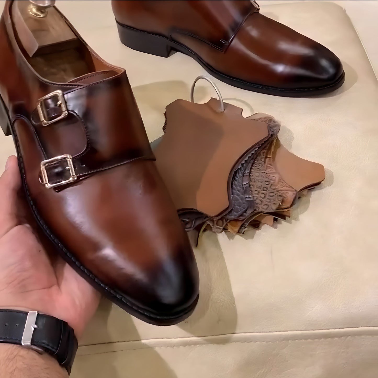 Hand-painted Patina Double Monks In Pure Italian Crust Leather