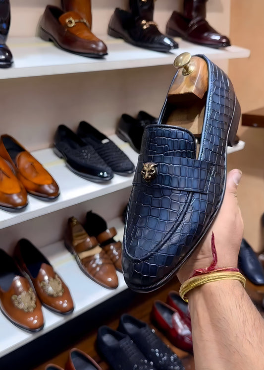 Limited Edition Burnished Blue Crocodile Scaled Slip-ons