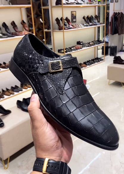 Signature Snake Foil Croco Leather Single Monks