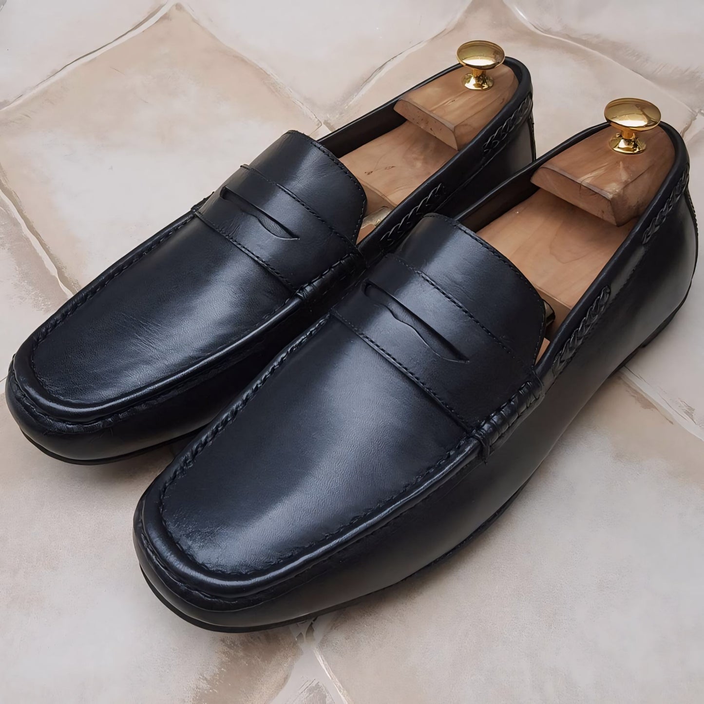 Natural Grain Italian Leather Driving Loafers