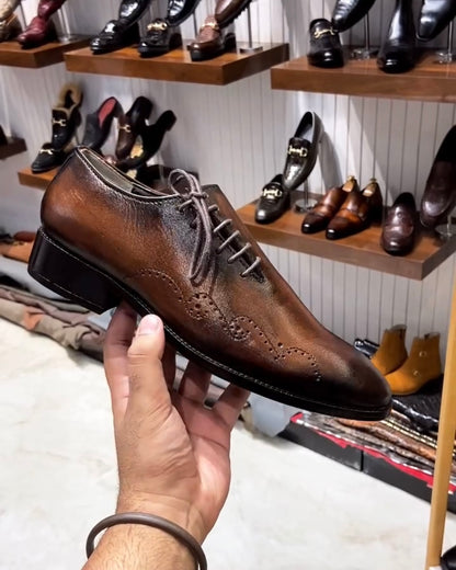 Burnished Brown Patina Side Lace-up Oxfords