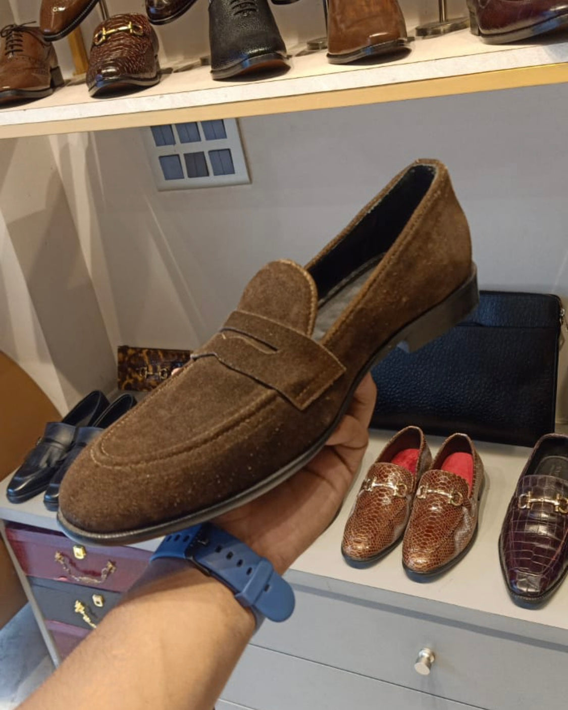 Mud Brown Suede Penny Loafers