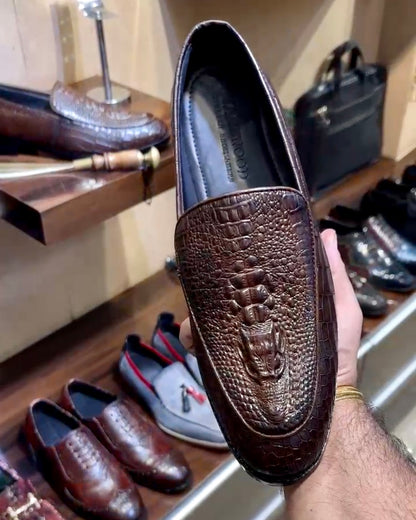 Limited Edition Tobacco Brown Alligator Scaled Moccasins