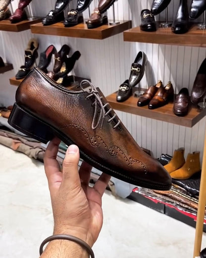 Burnished Brown Patina Side Lace-up Oxfords