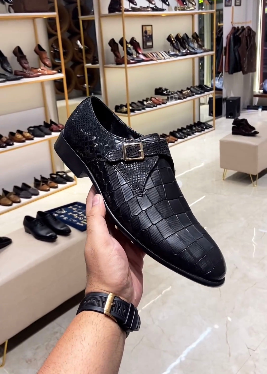 Signature Snake Foil Croco Leather Single Monks