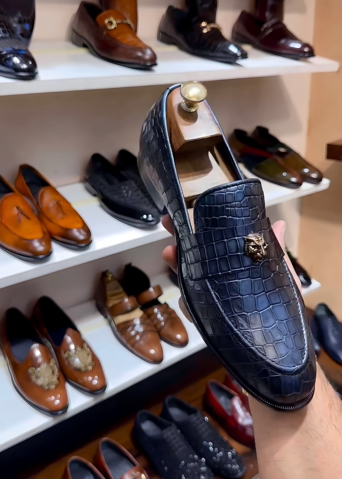 Limited Edition Burnished Blue Crocodile Scaled Slip-ons