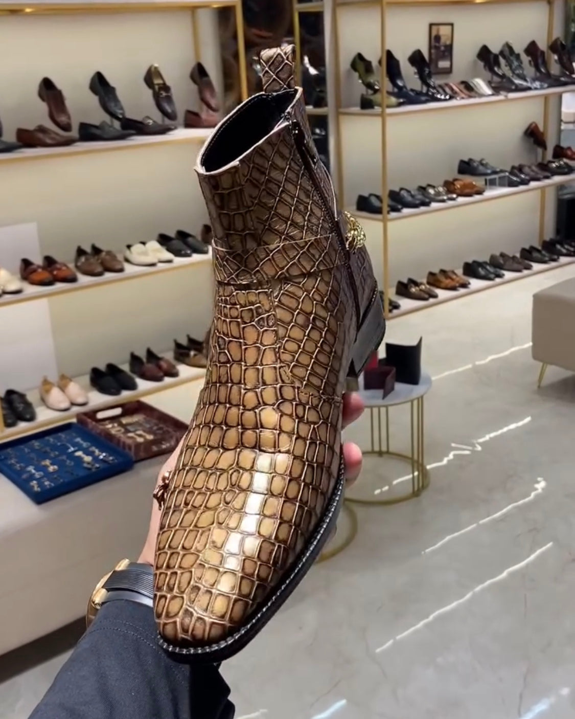 Limited Edition Gold Croc Scaled Zipper Boots