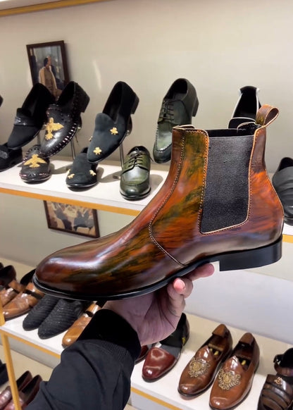 Patina-Finish Chelsea Boots