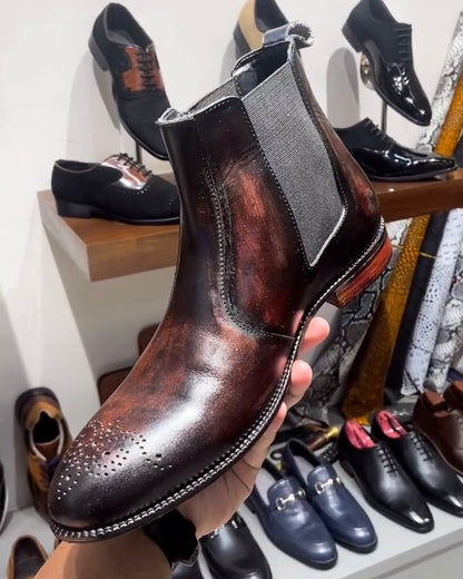 Fire Burnished Italian Leather Patina Chelsea Boots