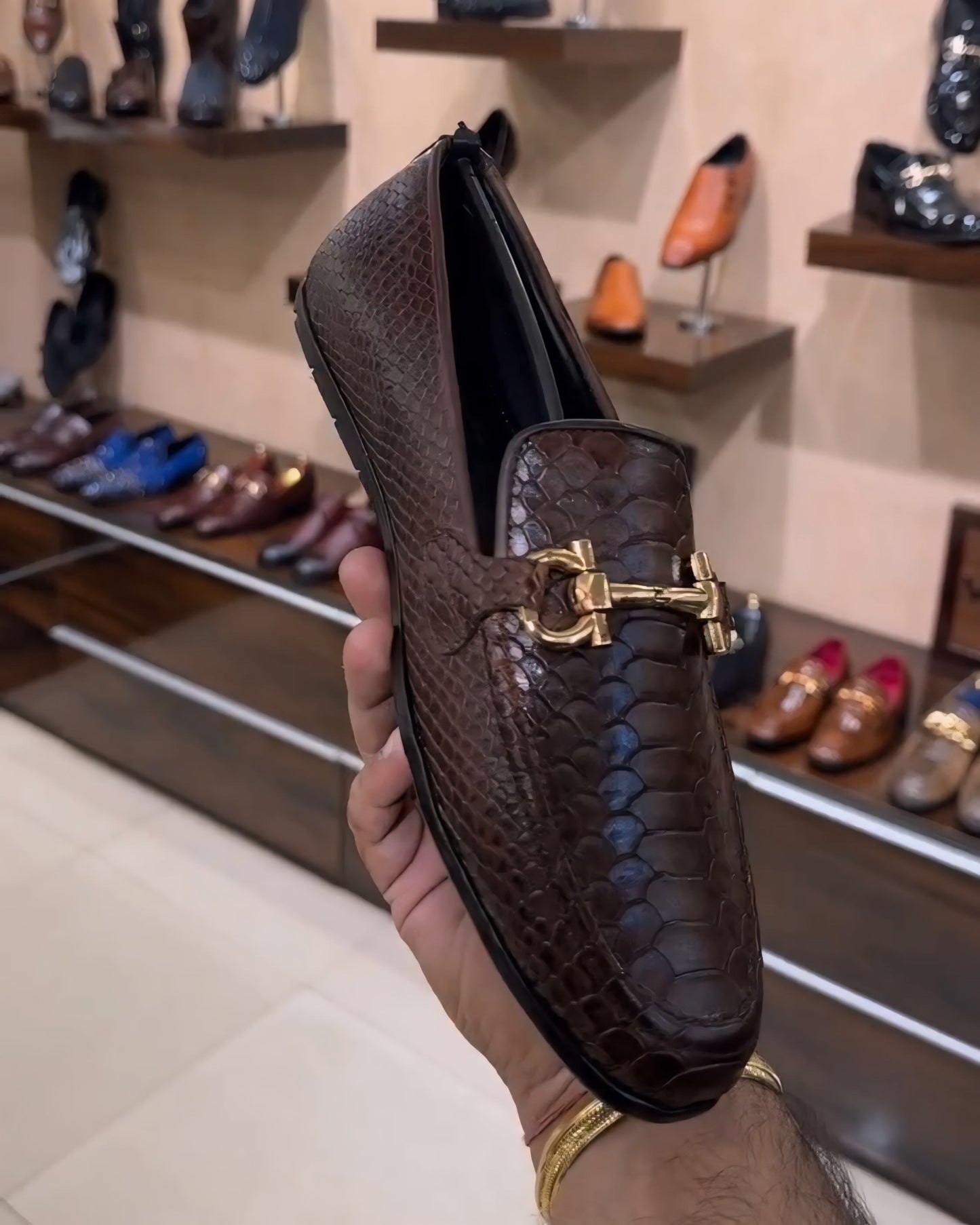 Brown Cobra Scaled Driving Loafers