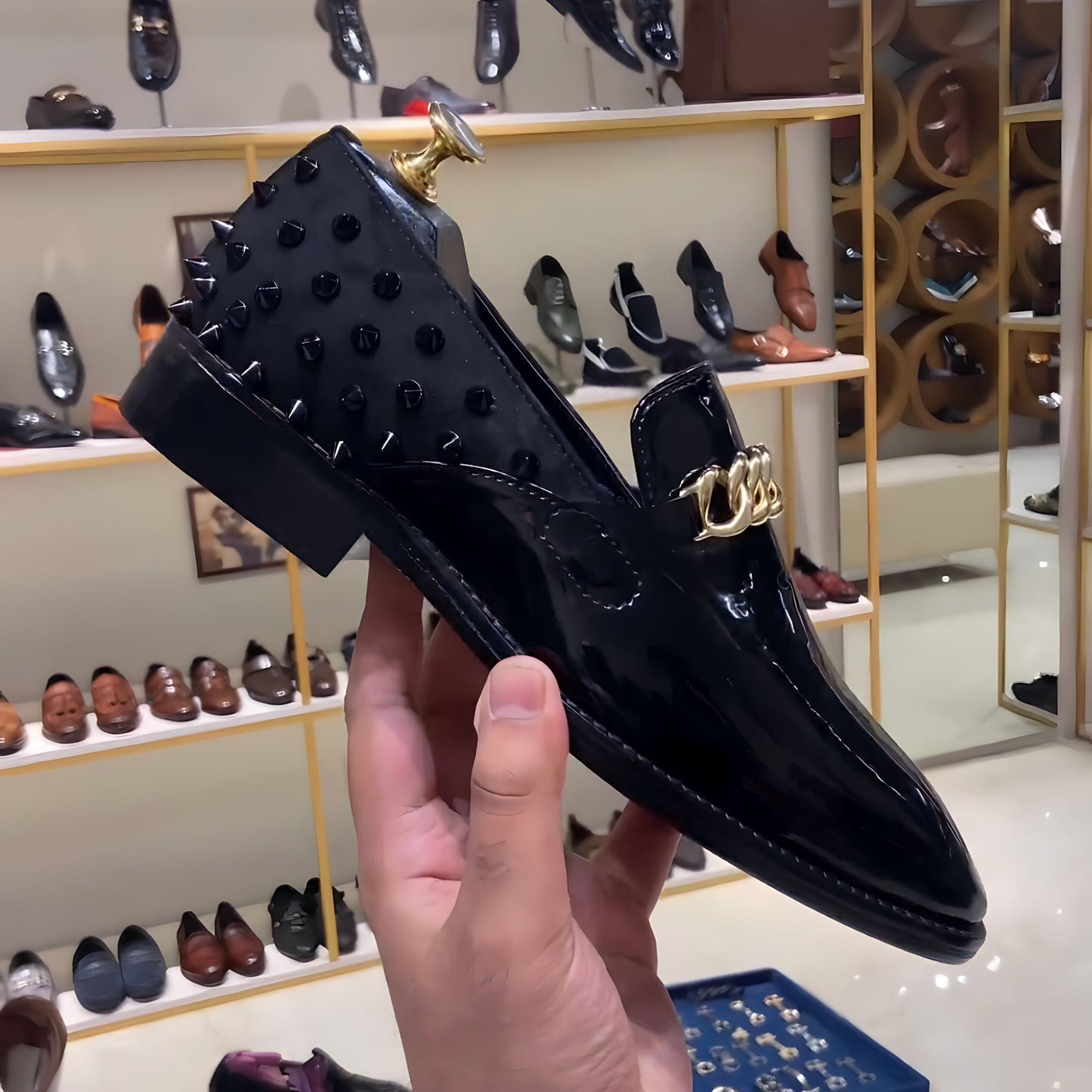 Studded Patent Moccasins