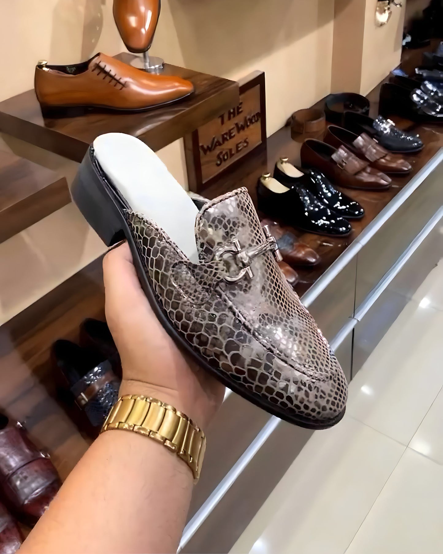 Exotic Snake Foil Leather Mules