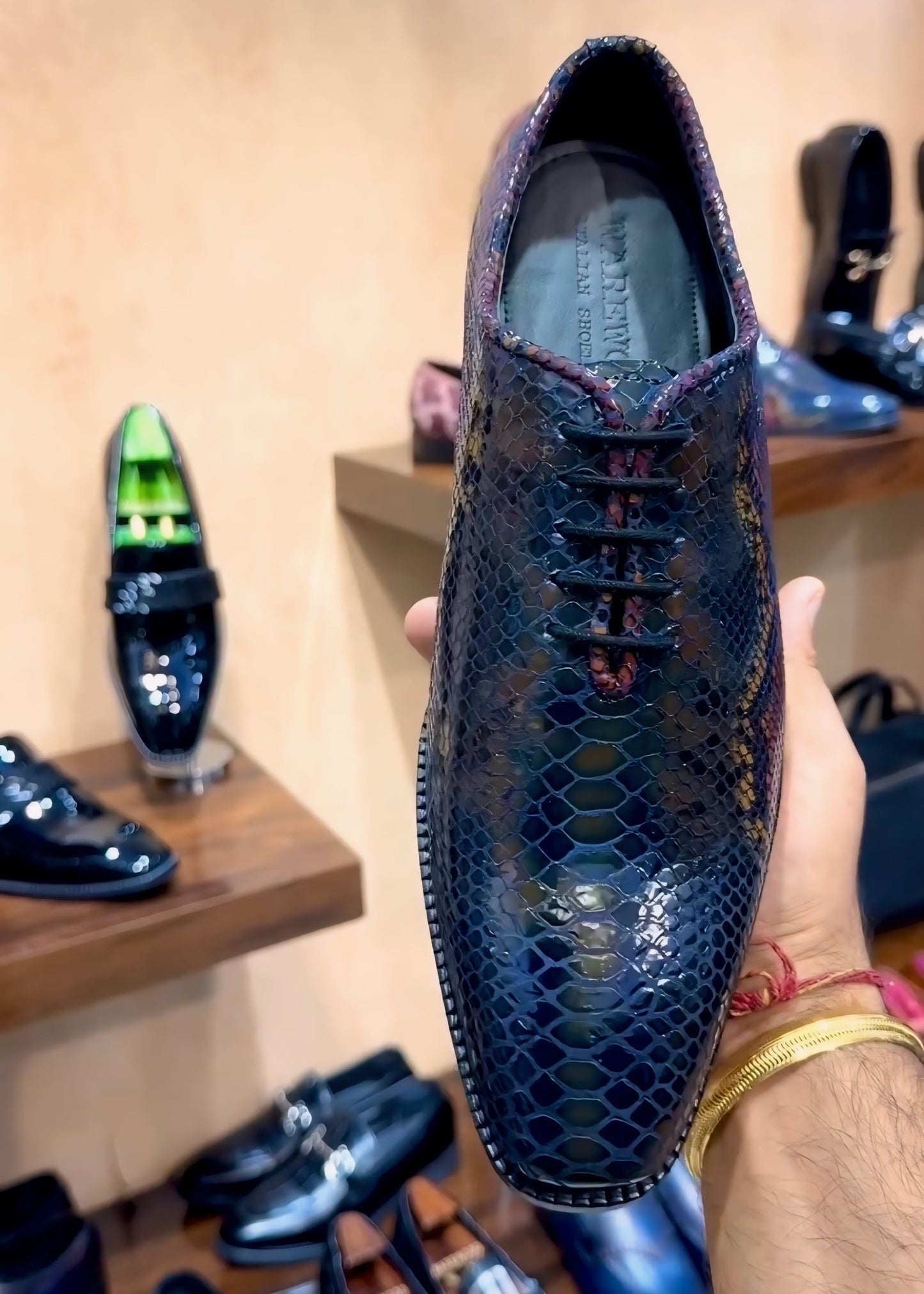 Exotic Snake Foil Leather Whole-cut Oxfords