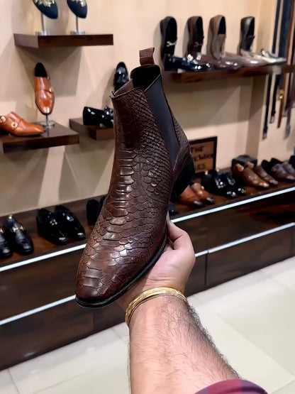 Brown Cobra Scaled Chelsea Boots