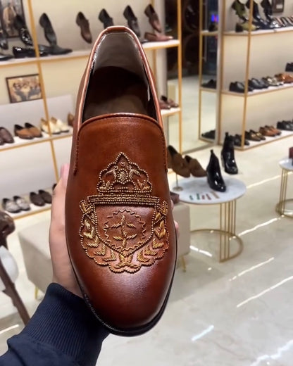 Light Brown Zardozi Embroidery Loafers