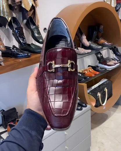 Wine Shade Crocodile Scaled Loafers