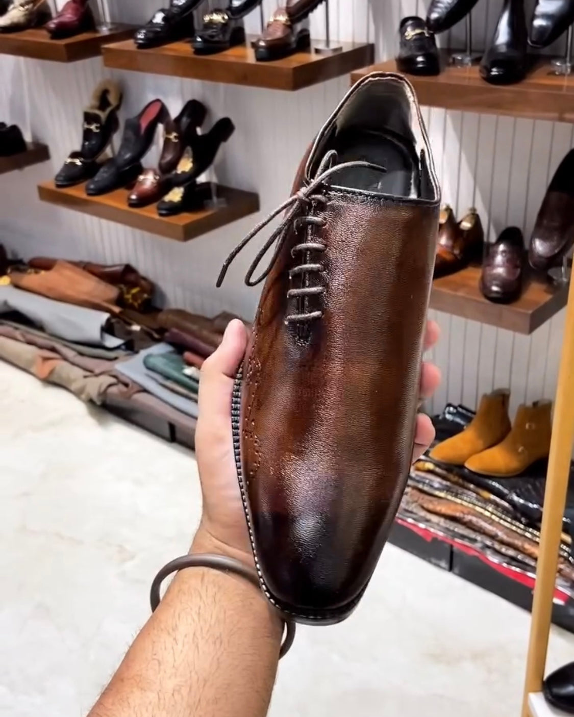 Burnished Brown Patina Side Lace-up Oxfords