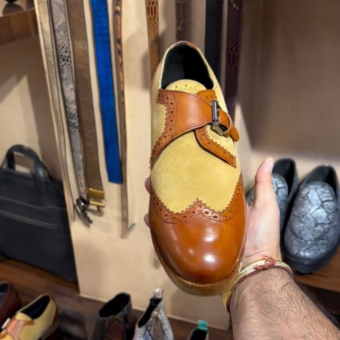 Classic Tan Single Monk Spectators with 180• Welt Sole