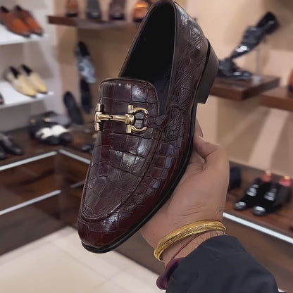 Wine-brown Burnished Crocodile Scaled Loafers